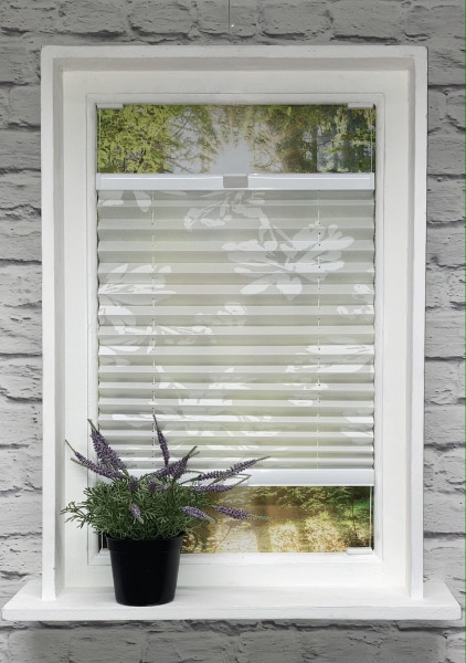 Pleated blind Flowers Print White-White