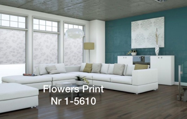 Pleated blind Flowers Print White-White