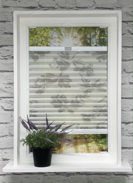 Pleated blind Flowers Print white-grey